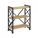 Стеллаж на колесных опорах - 3 полки LOFT  VR.L-MST.K-3.8 Металл черный Тиквуд светлый_2