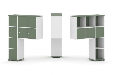 Надставка на стол высокая двухсторонняя + задняя стенка (8 шт.) + распашной фасад (3 шт.) CОНCЕПТ CН.ДНВ-010 Кобо Белый бриллиант Белый металл / CONCEPT CN.DNV-010