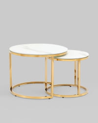 Журнальный столик Селена 60 и 45 см стекло Белый мрамор сталь золото