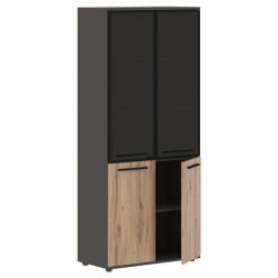 Шкаф комбинированный  с дверьми в металлической раме ЕДИС ЕХCС 85.7 Дуб Денвер светлый Черный Мокко / EDIS EHCS