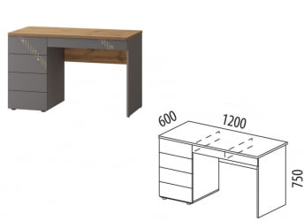 Стол письменный (лев/прав) Монако 902.24 Дуб Вотан Оникс Графит