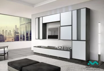 Модульный шкаф в гостиную Куб К02 Белый софт Черный ясень