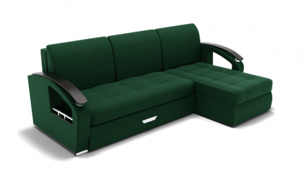 Диван Дубай-1 с оттоманкой угол левый/правый (ЗР) Цвет фасада: Зеленый; Тип: Левый/правый; Материал фасада: Металл/Велюр