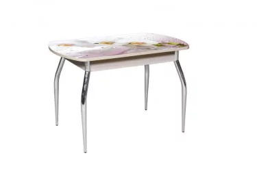 Стол раздвижной 1,45 Грация, СТЕКЛО, опоры изогнутые ХРОМ, Беленый дуб/Р008 / дуб/R008