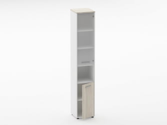 Шкаф 5 узкий верх стеклянная дверь, низ закрытый, с нишей Дека 10.23.18Пр Дуб Сантана светлый/Белый / Deka