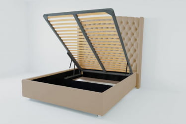 Мягкая интерьерная кровать "Берлин Люкс" с подъемным механизмом Материал фасада: Велюр; Спальное место: 2000х2000 мм; Цвет фасада: Светло серый; Цвет корпуса: Светло серый 