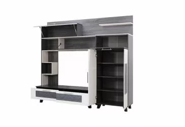 Шкаф-стенка в гостиную Элена Лайт 1 Ясень Черный Бодега Белый