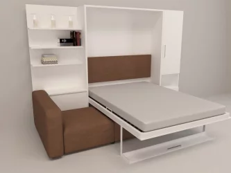 Кровать-трансформер Смарт 1 правый с полкой и пуфом 1600 Ясень шимо темный