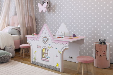 Детский стол Домик MK-0017 Белое дерево/розовый