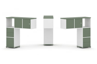 Надставка на стол низкая двухсторонняя + задняя стенка (4 шт.) + блок с 2-мя ящиками (2 шт.) + распашной фасад (2 шт.) CОНCЕПТ CН.ДНН-004 Кобо Белый бриллиант Белый металл / CONCEPT CN.DNN-004
