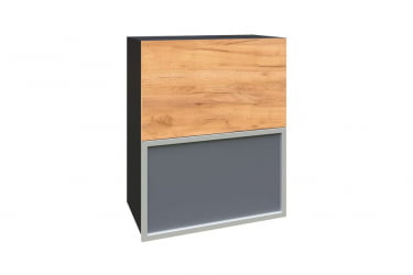 Шкаф кухонный 600 горизонтальный с 2 складными дверями комбинированный со стеклом Шервуд ЛД 281.971.000.047 Черный Дуб золотой