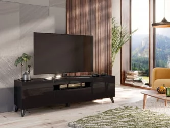 Тумба под ТВ Бруклин 1600 с опорами Черный глянец