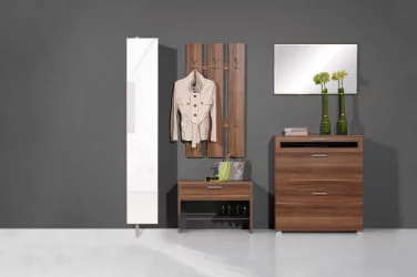 Распашной шкаф в гостиную в белом глянцевом стекле Лупо Шелф (левый) Венге