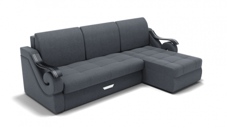 Диван Дубай-2 с оттоманкой угол левый/правый (ЗР) Цвет фасада: Серый; Тип: Левый/правый; Материал фасада: Металл/Велюр