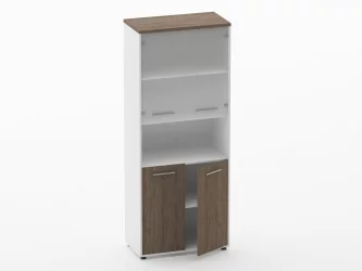 Шкаф 4 широкий верх стеклянные двери, низ закрытый, с нишей Дека 10.19.181 Дуб Верцаска/Белый / Deka