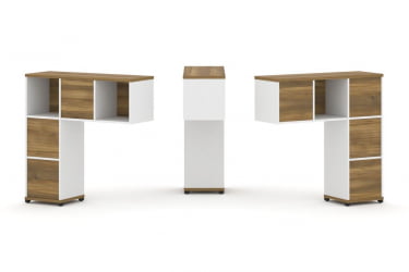 Надставка на стол низкая двухсторонняя + задняя стенка (5 шт.) + блок с 2-мя ящиками (2 шт.) CONCEPT CN.DNN-003 Сандал Янтарный Белый бриллиант Черный металл