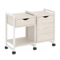 Тумба на колесных опорах наборная. Вариант №3 LOFT VR.L-TN-3.K Металл белый Денвер светлый