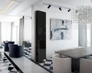 Распашной шкаф в гостиную в черном глянцевом стекле Драйв Шелф (правый) Беленый дуб