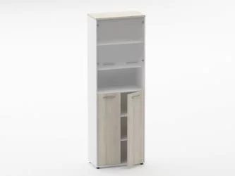 Шкаф 5 широкий  верх стеклянная дверь, низ закрытый, с нишей Deka 10.23.201 Дуб Сантана светлый/Белый