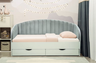 Кровать с продольной мягкой спинкой Софа №12.1 (800х1900) Белый Велюр 338