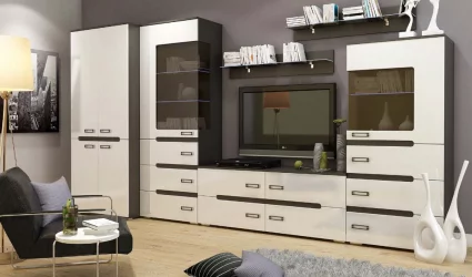 Гостиная Виго со шкафом Венге Белый глянец