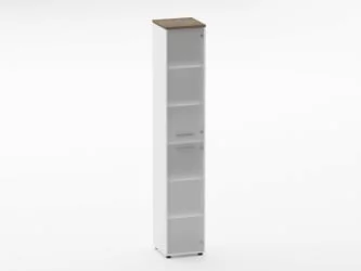 Шкаф 5 узкий закрытый, 2 стеклянные двери Deka 10.23.17Пр Дуб Верцаска/Белый