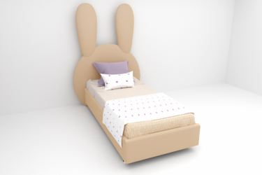 Детская кровать "Зайка" с ортопедическим основанием Цвет фасада: Бежевый; Цвет корпуса: Бежевый; Материал фасада: Искусственная кожа; Размер: 1200х2000 мм; Спальное место: 1200х2000 мм 
