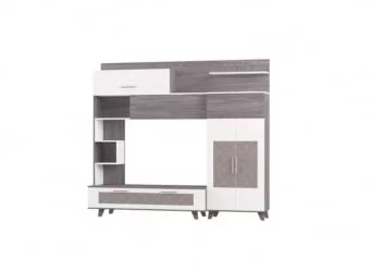 Шкаф-стенка в гостиную Элена Лайт 1 Ясень Черный Бодега Белый