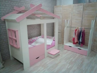 Стеллаж для детской Зайка Белый-Розовый