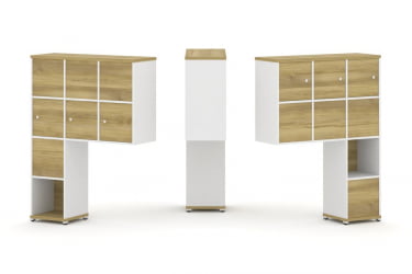 Надставка на стол высокая двухсторонняя + задняя стенка (8 шт.) + распашной фасад (6 шт.) CONCEPT CN.DNV-009 Дуб Винченцо Белый бриллиант Белый металл