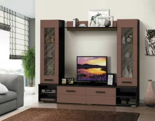 Набор мебели для гостиной Грация 1.5 МДФ глянец Венге/Смола черная