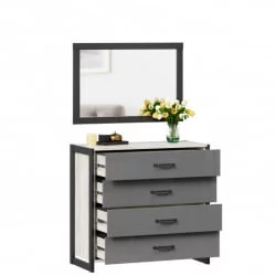 Комод с 4 ящиками с зеркалом Техно 050 Дуб Крафт белый Серый шифер