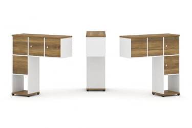 Надставка на стол низкая двухсторонняя + задняя стенка (4 шт.) + распашной фасад (4 шт.) CОНCЕПТ CН.ДНН-002 Сандал Янтарный Белый бриллиант Черный металл / CONCEPT CN.DNN-002