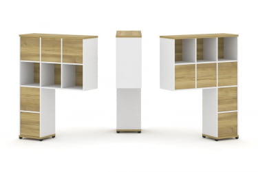 Надставка на стол высокая двухсторонняя + задняя стенка (8 шт.) + блок с 2-мя ящиками (2 шт.) CONCEPT CN.DNV-006 Дуб Винченцо Белый бриллиант Черный металл