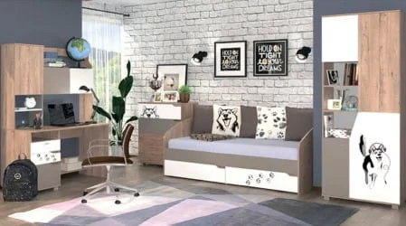 Детский шкаф для одежды Хаски 23 Дуб Ирландский Белый