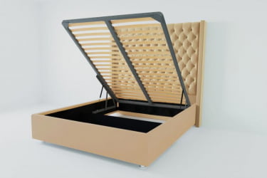 Мягкая интерьерная кровать "Версаль Люкс" с подъемным механизмом Материал фасада: Искусственная кожа; Спальное место: 1400х2000 мм; Цвет фасада: Бежевый; Цвет корпуса: Бежевый 