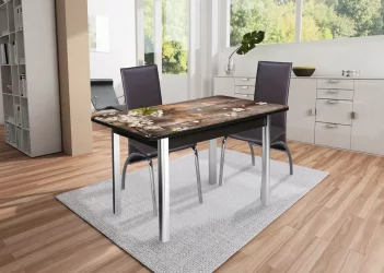 Стол раздвижной 1,55 Победа, СТЕКЛО, опоры полуовал ХРОМ, Венге/128947691