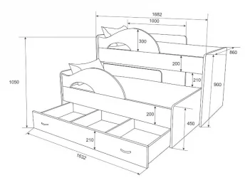 Двухъярусная кровать для девочки РАДУГА Без ящика Дуб млечный / Зелёный