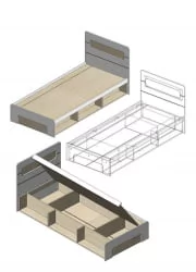Кровать 0,9 с подъемным механизмом Палермо Юниор 01 Белый глянец Ясень шимо светлый Синий