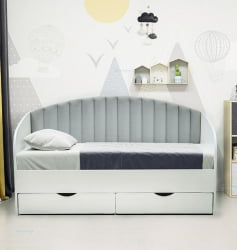 Кровать с продольной мягкой спинкой Софа №12 (800х1600) Ясень Анкор светлый Велюр 338