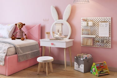 Детский стол Зайка MK-0019 белое дерево/белый (плюш)