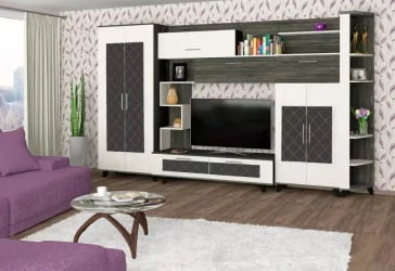 Шкаф-стенка в гостиную Элена Лайт 1 Ясень Черный Бодега Белый