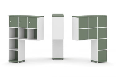 Надставка на стол высокая односторонняя + задняя стенка (8 шт.) + распашной фасад (3 шт.) CONCEPT CN.ONV-003 Кобо Белый бриллиант Белый металл