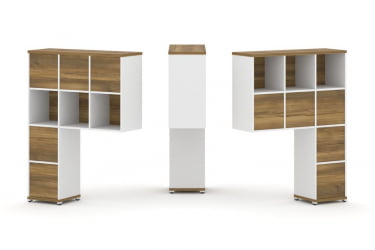 Надставка на стол высокая двухсторонняя + задняя стенка (8 шт.) + блок с 2-мя ящиками (2 шт.) CONCEPT CN.DNV-006 Сандал Янтарный Белый бриллиант Белый металл