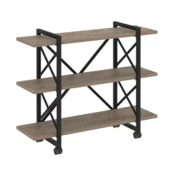 Стеллаж на колесных опорах - 3 полки LOFT  VR.L-MST.K-3.8V Металл черный Тиквуд темный