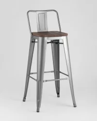 Стул барный Tolix Wood 75.5  со спинкой Серебристый
