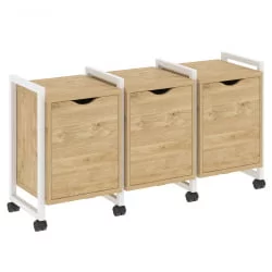 Тумба на колесных опорах наборная. Вариант №5 LOFT VR.L-TN-5.K Металл белый Тиквуд светлый