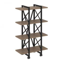 Стеллаж на колесных опорах - 4 полки ЛОФТ  ВР.Л-МСТ.К-4.4В Металл черный Дуб Аризона / LOFT VR.L-MST.K-4.4V