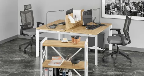 Стол рабочий LOFT VR.L-SRZ-3.7 Металл белый Тиквуд светлый