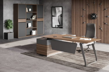 Стол руководителя на опорной тумбе QUARTZ QZ.0101.BW+QZ.0201.BW.GF.R левый